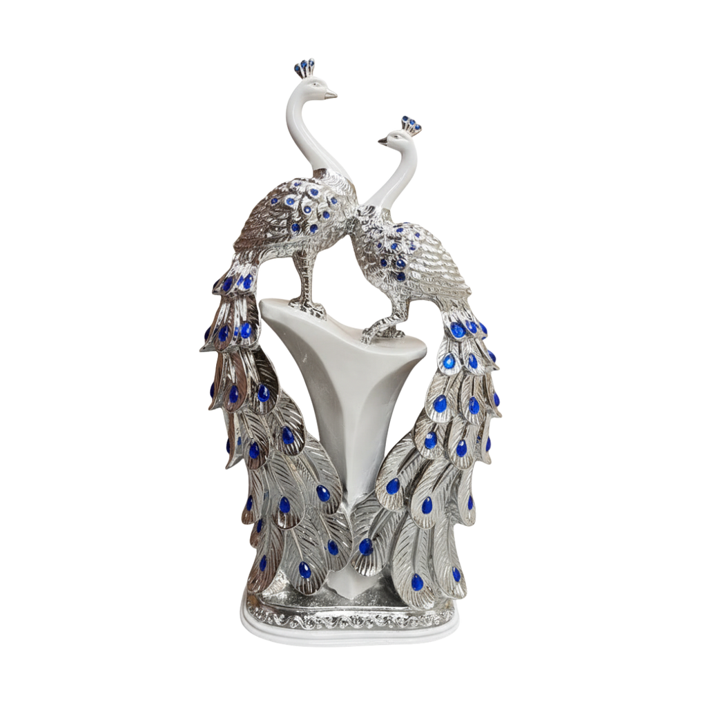 Peacock Pair with Blue Pearl Feathers
