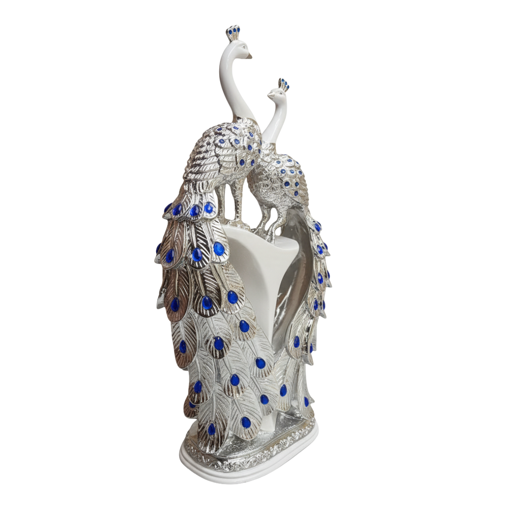 Peacock Pair with Blue Pearl Feathers