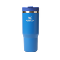 Blue Stanley tumbler on a white background