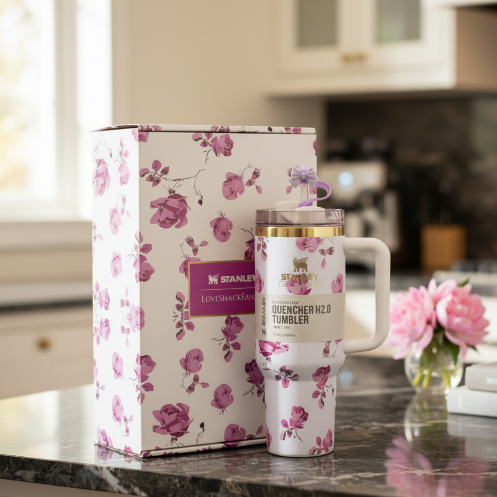 Love Shack Fancy Quencher H2.0 Flowstate Tumbler 40 OZ - Ribbon Rosa